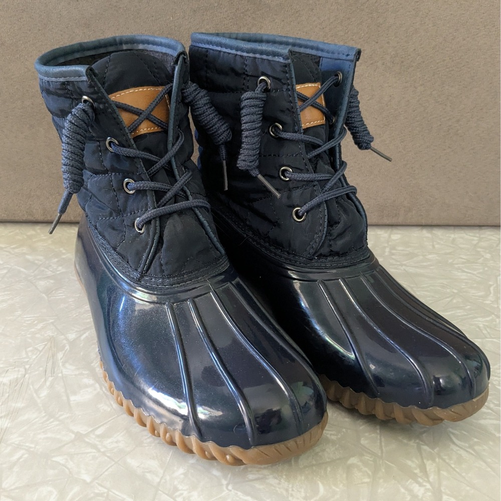 Rue21 Navy Blue Quilted Nylon Duck‎ Boots Size 6 QUILTDUCK Rain Boots